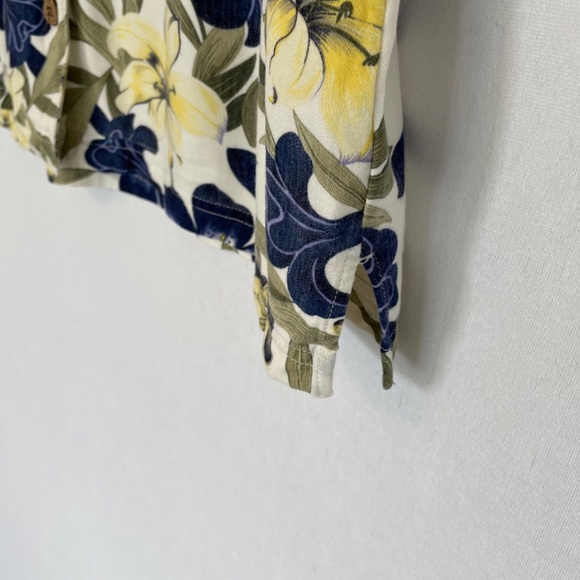 Island Traders Hawaiian Cropped Camp Shirt Yellow Purple Hibiscus Size XL - Picture 3 of 7